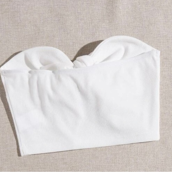 NWT SHEIN Tie-Front Ribbed-Knit Tube Top- White - Picture 3 of 4